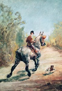 Cavaliere al trotto con un cagnolino, 1879