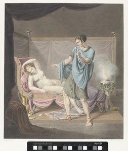 Rappresentazione classica con uomo in piedi vicino a donna su un letto da Henricus Franciscus Wiertz