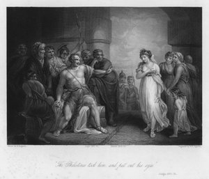 Sansone e Dalila, Giudici XVI, 21 (incisione)