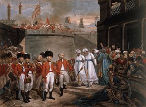 La resa dei due figli di Tippoo Sahib (1749-99) come ostaggi in riparazione per la guerra contro la Gran Bretagna da Henry (after) Singleton