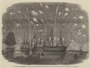 La commemorazione della pace a Plymouth, razzi e illuminazione generale della flotta nel Sound da Henry A. Luscombe