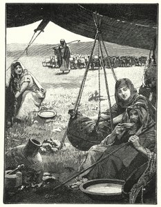 Vita da tenda in Oriente, zangolatura del latte (litografia) da Henry Andrew Harper