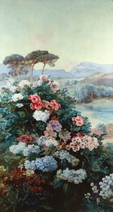 Camelie e altri fiori in un paesaggio da Henry Arthur Bonnefoy