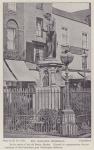 Memoriale al drammaturgo e poeta Christopher Marlowe, Buttermarket, Canterbury, Kent (foto in b/n) da Henry Beauchamp Collis