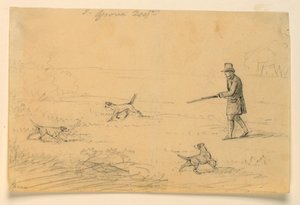Studio di un gentiluomo con tre cani, caccia da Henry Bernard Chalon