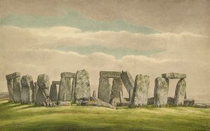 Stonehenge da N.W., mostrando rovine con uomo e cane, 1824-1839 da Henry Browne