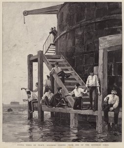 Soldati britannici che pescano da uno dei forti a Spithead, Hampshire da Henry Charles Seppings Wright