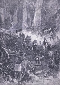 La guerra degli Ashanti 1900: Un combattimento nella foresta, illustrazione da Cassells History of England, 1900s da Henry Charles Seppings Wright