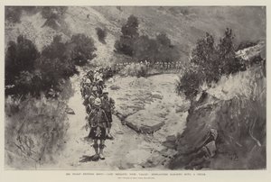 La rivolta della frontiera indiana, Campo Sheranni, Valle di Tochi, Highlanders che marciano in una gola da Henry Charles Seppings Wright
