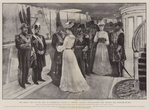 La visita dello Scià al Re a Portsmouth, 20 agosto, la Principessa Vittoria fotografa Re Edoardo e Muzaffir-ed-Din da Henry Charles Seppings Wright