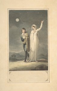 Paesaggio notturno con due figure, disegno per un