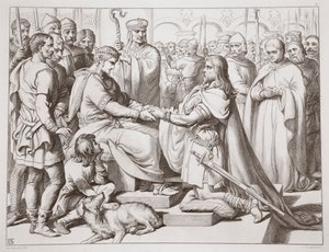 Come Hereward arrivò dal Re, illustrazione da Hereward the Great di Charles Kingsley, pub. 1870, inciso da C.G. Lewis da Henry Courtney Selous