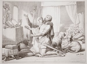 Come Torfrida insegna a Hereward a pregare, illustrazione da Hereward the Great di Charles Kingsley, inciso da C.G. Lewis da Henry Courtney Selous