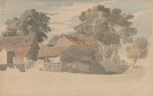 Edifici agricoli con alberi da Henry Edridge