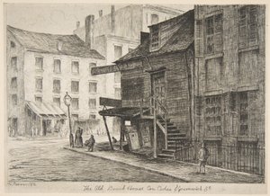 La vecchia casa sulla spiaggia, angolo tra Cedar Street e Greenwich Street, da «Scene della vecchia New York» da Henry Farrer