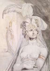 Mezza Figura di una Cortigiana con Piume, un Fiocco e un Velo nei Capelli, 1800-10
