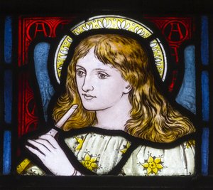 Kirkstall, St Stephen, Heaton Butler & Bayne, Henry Holiday, Testa di una fanciulla, c.1870 da Henry Holiday