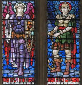 Yeovil, San Giovanni Battista, Lowndes & Drury, Henry Holiday, Fede e speranza, 1917-18 da Henry Holiday