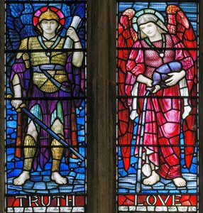 Yeovil, San Giovanni Battista, Lowndes & Drury, Henry Holiday, Verità e amore, 1917-18 da Henry Holiday