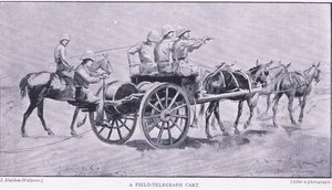 Un carro telegrafico da campo, da Dopo Pretoria: La guerra di guerriglia pubblicata da Harmsworth Bros Limited, 1901 da Henry Inglis Jodrel Sheldon Williams
