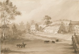 Mulino di Trysull: disegno a lavaggio seppia da Henry James Noyes