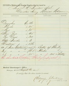 Fattura di forniture mediche e ospedaliere, firmata Henry Johnson, 30 agosto 1864