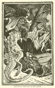 Gorgonzola vola via sul suo drago (incisione) da Henry Justice Ford