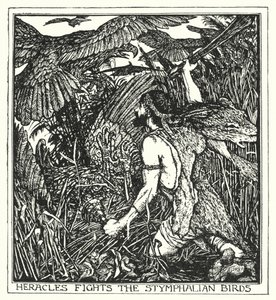Eracle combatte gli uccelli Stinfalidi (litografia) da Henry Justice Ford