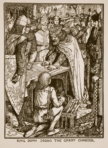 Re Giovanni firma la Grande Carta, illustrazione da 