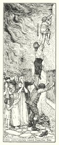 Il piccolo John Wesley salvato dal fuoco (litografia) da Henry Justice Ford