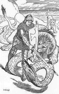 Percival combatte il serpente Illustrazione di HJ Ford (1860-1940) da 