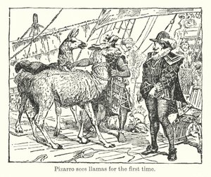 Pizarro vede per la prima volta i lama (litografia) da Henry Justice Ford