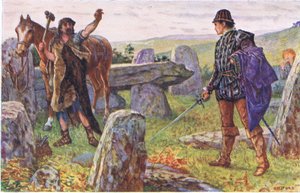 Tresilian affronta il misterioso maniscalco, illustrazione da Kenilworth, c.1910 da Henry Justice Ford