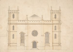 Facciata di una chiesa neogotica, 1745-76 da Henry Keene.