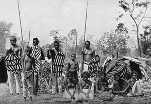 Un gruppo di nativi del Queensland con lance e scudi da Henry King