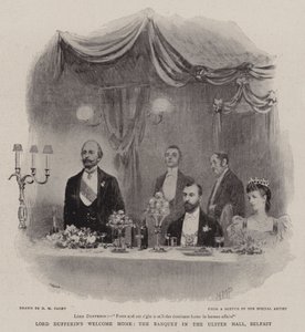 Il benvenuto a casa di Lord Dufferin, il banchetto nella Ulster Hall, Belfast da Henry Marriott Paget