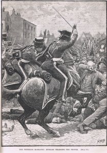 Il massacro di Peterloo con gli ussari che caricano la folla, illustrazione da 