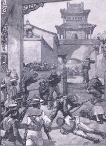 La guerra in Cina: I combattimenti a Tientsin, illustrazione da Cassells History of England, 1900s da Henry Marriott Paget
