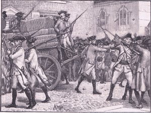 Truppe che scortano la carta bollata al Municipio, New York AD 1765 da Henry Marriott Paget