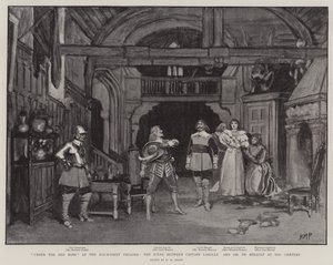 Sotto la veste rossa al Teatro Haymarket, la scena tra il capitano Larolle e Gil de Berault al castello