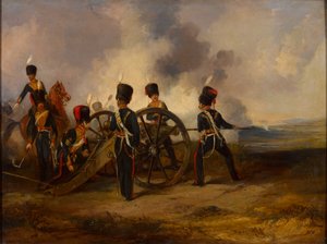 Una squadra di artiglieria a cavallo reale che carica