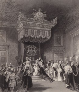La regina Vittoria sul trono, Palazzo di St James, Londra da Henry Melville