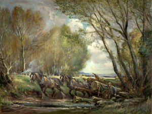 Trasporto di legname, Stirlingshire, Scozia da Henry Morley