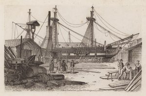 Una nave delle Indie Occidentali nel cantiere di Cox e Curlins, Limehouse