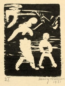 Donna e bambino che camminano da Henry Nielsen