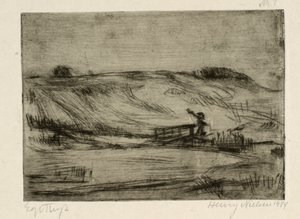 Paesaggio con un uomo vicino a un ponte