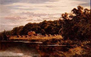 Mietitori in un Campo vicino a un Fiume da Henry Parker