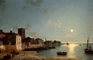 Cheyne Walk a Chelsea, al Chiaro di Luna, c1850 da Henry Pether