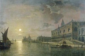 Veduta notturna del Bacino di San Marco, Venezia, con il Palazzo Ducale