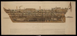 Sezione di una nave da battaglia di prima classe, prima categoria, di 131 cannoni, con elica a vite e potenza ausiliaria a vapore Royal Albert da Henry Pickering